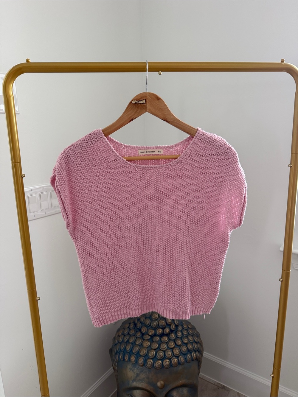 moon & madison Pink Knit Cap-Sleeve Sweater